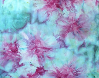 Cotton quilting fabric, ice dyed in shades of pink and green, 29x43 inches