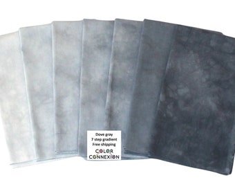 Soft gray hand dyed gradient, 7 step bundle of quilt cotton available as fat quarters, fat eighths or half yards