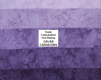 Purple quilting cotton ombre gradient, hand dyed bundle available as fat quarters or half yards, 5 medium to dark values