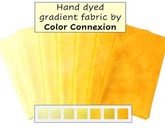 Hand dyed sunny yellow quilt fabric bundle, 7 step gradient, available as fat eighths