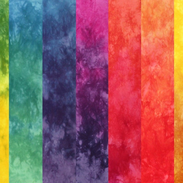 Rainbow gradient bundle, hand dyed quilting fabric, 7 pieces available as fat quarters or fat eighths