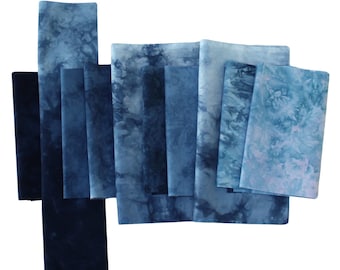 Shades of blue small scrap bundle for applique or crafting, 10 pieces of hand dyed cotton fabric, ready to ship