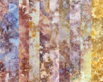 Cotton and lawn mix stash builder fabric bundle of hand dyed quilt cotton, 10 fat eights 9x20 inches