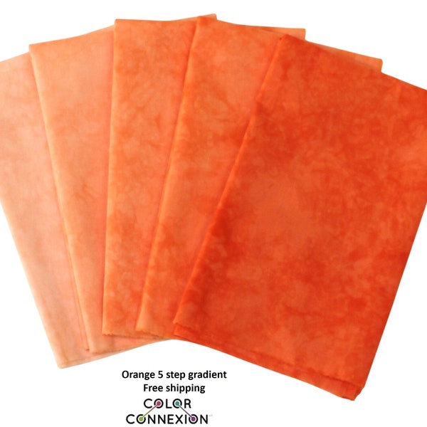 Orange hand dyed 5 step fabric bundle, available as fat quarters or half yards, light to medium values