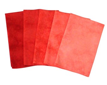 Red gradient of  hand dyed  quilting cotton, 5 step bundle, limited quantities
