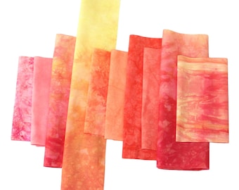 Small scrap bundle for applique or crafting, 10 pieces of hand dyed cotton fabric