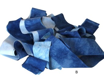 Scrap bundle of blue quilting cotton strips, 6 oz bundle 2.5 inches wide, length varies, ready to ship
