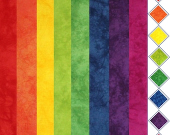 Rainbow quilt stash pack of hand dyed cotton, 8 fat eighth or fat quarter color wheel sampler