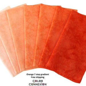 Orange gradient bundle of hand dyed quilting fabric, available in fat quarters fat eighth or half yard packs