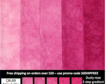 Fat quarter pink hand dyed gradient bundle, quilting cotton, lighter to medium values