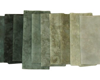 Shades of yellow green, small scrap bundle for applique, quilting or crafting, 10 pieces of hand dyed cotton fabric, ready to ship