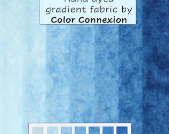 Hand dyed blue fabric bundle, 7 step gradient of quilting cotton, available as fat quarters, fat eighths or half yard packs