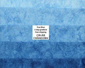 Hand dyed quilting cotton gradient bundle in 5 values of blue
