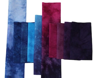 Shades of pink and purple, small scrap bundle for applique or crafting, 10 pieces of hand dyed cotton fabric
