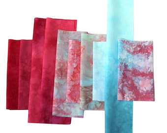 Small scrap bundle for applique or crafting, 10 pieces of hand dyed cotton fabric