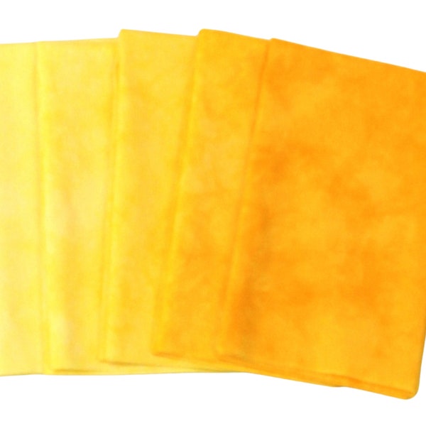 Sunny yellow gradient bundle of quilting cotton, hand dyed pack of fat quarters or half yards, medium to dark values