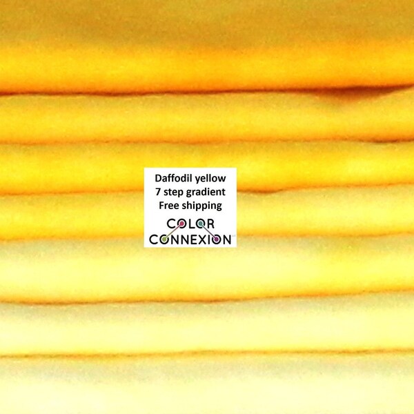 Hand dyed sunny yellow quilt fabric bundle, 7 step gradient, available as fat quarters, fat eighths or half yard packs