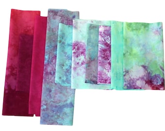 Small scrap bundle for applique or crafting, 10 pieces of hand dyed cotton fabric