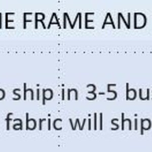 May include: A light blue graphic with a grid pattern featuring a black clock icon and the text: TIME FRAME AND DYE LOTS: Time Frame: Fabric is ready to ship in 3-5 business days. If ordered with other item, fabric will ship when everything is ready.
