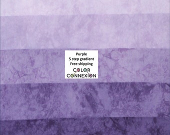 Purple quilting cotton ombre gradient, hand dyed bundle available as fat quarters or half yards, 5 values