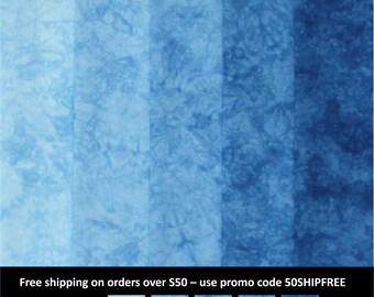 Hand dyed gradient bundle, quilting cotton fabric in medium to darker shades of blue