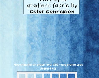 Hand dyed blue gradient bundle, quilting cotton fabric