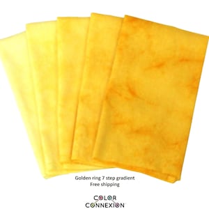Golden yellow quilt fabric bundle, hand dyed 5 step gradient, available as fat quarters or half yards, medium gradient