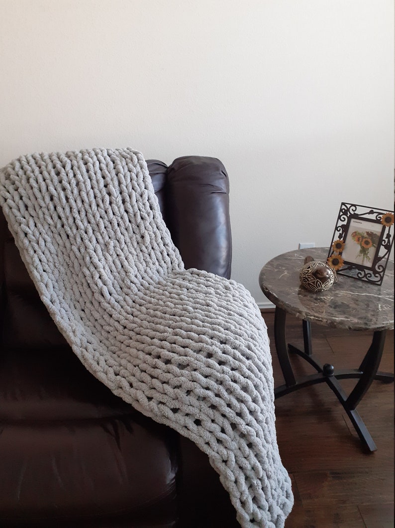 Chunky Chenille Hand Knit Super Soft Blanket Chunky Knit Etsy