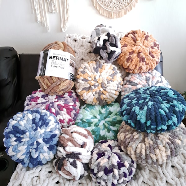 Chunky Knit Pillow Pouf | Handmade VARIEGATED Pillow | Super Soft Throw Pillow | Round Pillow | Home Decor | Couch Pillow | Colorful Pillow