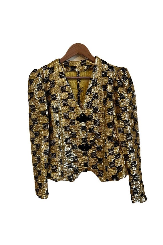 Gold Quilted Jacket with Black Frog Closures - image 1