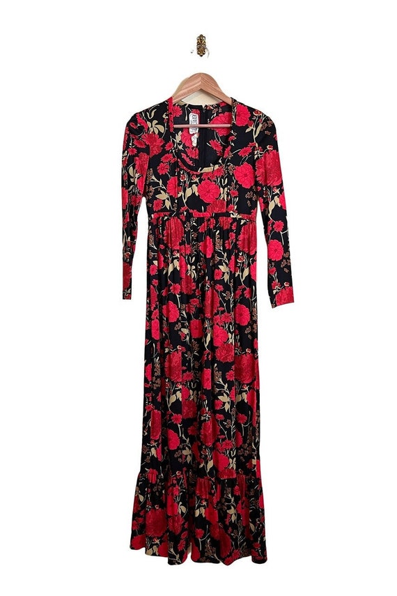 Rose Printed, Scoop Neck, long sleeve vintage dres