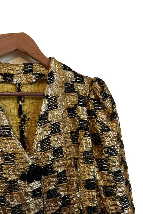 Gold Quilted Jacket with Black Frog Closures - image 6