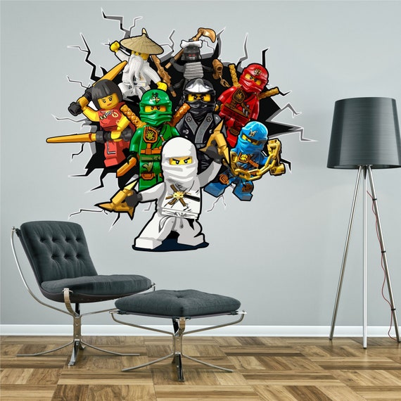 lego ninjago breaking through wall sticker 3d effect decal | etsy