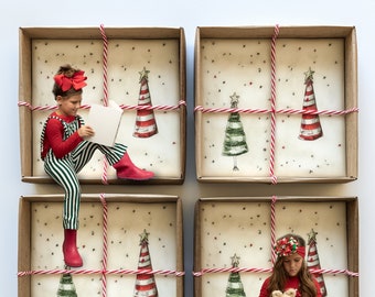 4 Decor Cardboard Boxes Template, Christmas Digital Backdrop 'in the box' for Sibling Family Cards Grandkids Students Dogs Cat Overlay Photo