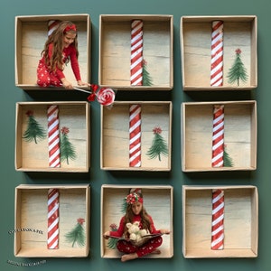 Fond de 9 boîtes, modèle de l'Avent de toile de fond numérique de Noël, parfait pour les cartes d'enfants, les petits-enfants, les étudiants les enseignants les chiens, les photos numériques en superposition