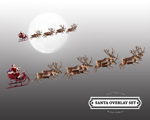 Download Santa Flying Reindeer Overlay 2 Pack Png Cut Out Etsy