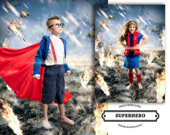 Toile de fond numérique de super super héros, fond numérique, toile de fond de super héros, composite Photoshop, fond de cosplay, thème de super héros, météore