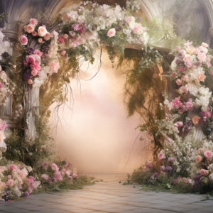 Digital Backdrop Wedding Background Painterly Digital Floral Flower Ring Bokeh Forest Fairy Arch Photography Background Easter Sunday
