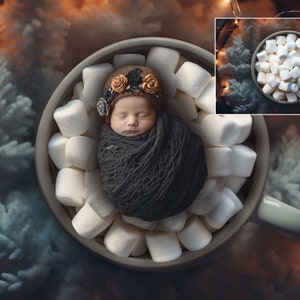 Hot Cocoa Photo Prop Digital Christmas Newborn Backdrop Hot Cocoa Bath Newborn Digital Chocolate Background Christmas Composite Evergreen