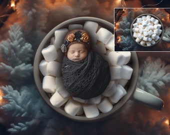 Hot Cocoa Photo Prop Digital Christmas Newborn Backdrop Hot Cocoa Bath Newborn Digital Chocolate Background Christmas Composite Evergreen