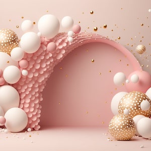 Toile de fond numérique rose Balloon Arch Toiles de fond numériques intuitives Anniversaire bambin nouveau-né maternité superposition arrière-plan Photoshop Celebration