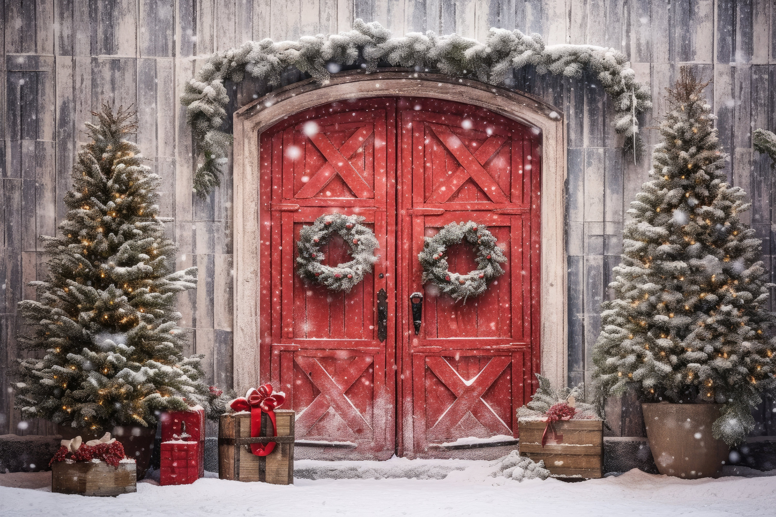 Weihnachts-Fotohintergrund 2,1x1,5 M | Rot, Weihnachtliches Design | Für Fotos, Parties, Deko