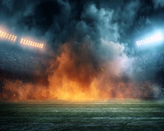 White Fire Sports Stadium Lights Digital Backdrop, Smokey Fog Background Template for Football, Soccer, Baseball, Softball, Track (Download)