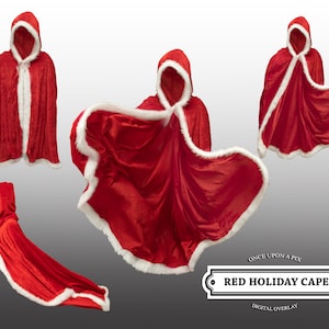 Santa Cloak Digital Overlay, Christmas Cape Digital PNG SET, Holiday, Red, Winter, Christmas, Fur, Santa Cape Digital Photoshop Composites