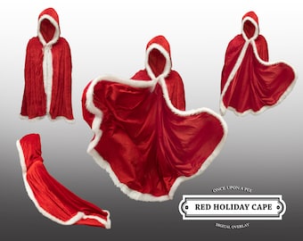 Santa Cape, Christmas Cloak Digital Overlay PNG SET, Holiday, Red, Snow, Winter, Christmas, Fur, Perfect  for Digital Photoshop Composites