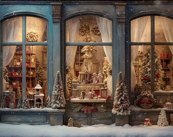 Digital Backdrop Christmas, Victorian Art Window Scene Digital Christmas Background Replacement, Family Photo Composite Photoshop Backdrops