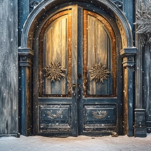 Sfondo natalizio dipinto Regency Blue Doors Digital Backdrop, Family Photo Card Composite Photoshop Digital Backdrop Download Vintage