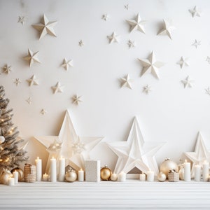 Weihnachtshintergrund Sternenklarer weißer digitaler Hintergrund, Familienfotokarte zusammengesetztes Photoshop Digital Backdrop, Download Hintergrundwand