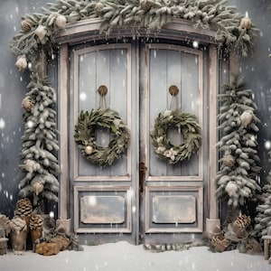 Sfondo natalizio Slate Holiday Doors Sfondo digitale Famiglia Foto Card Composito Photoshop Sfondo digitale Scarica Ghirlanda di sfondo
