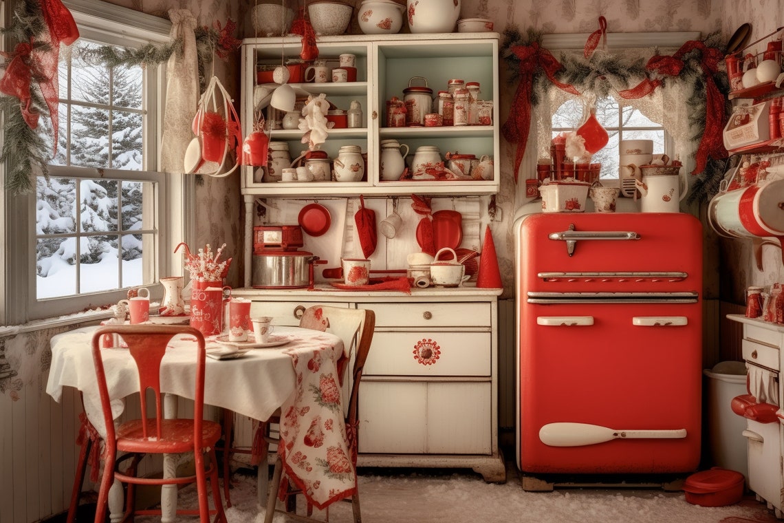 Artistic Christmas Digital Backdrop Christmas Kitchen, Painterly ...